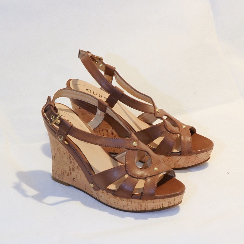 Guess Brown Cork Wedge Sandals